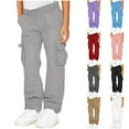 thumbnail image 1 of SEAOPEN Girls Cargo Pants Elastic Waist Casual Jogger Pants for Girls Streetwear Loose Pants with Pockets Gray,5 Years, 1 of 6