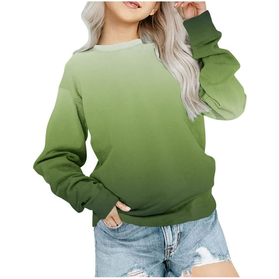 SEAOPEN Girls Casual Crewneck Sweatshirts No Hood Kids Long Sleeve Oversized Fashion Pullover Tops Green,2-3 Years