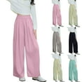 thumbnail image 1 of SEAOPEN Girls High Waisted Uniform Pants Kids Wide Leg Dress Pants Casual Trousers with Pockets 3-15 Years Khaki,9-10Years, 1 of 6
