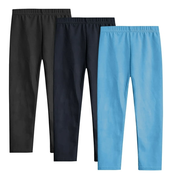 SEAOPEN Girls Leggings 3 Pack Girls Pants Basic Leggings Full Length Stretchy Toddler Leggings Clothes Multipack Pant 2T-14Y Blue,7 Years
