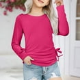 thumbnail image 1 of SEAOPEN Girls Long Sleeve Shirts Ruched Knot Side Tunic Blouse Tee Tops for Kids Hot Pink,7 Years, 1 of 6