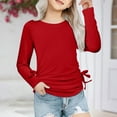 thumbnail image 1 of SEAOPEN Girls Long Sleeve Shirts Ruched Knot Side Tunic Blouse Tee Tops for Kids Today Red,11 Years, 1 of 6