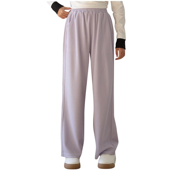 SEAOPEN Girls Sweatpants Kids Cotton Drawstring Joggers Athletic Pants with Pockets for Teen Girls Purple,12 Years