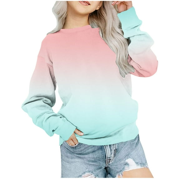 SEAOPEN Deals Girls Sweatshirt Casual Girls Hoodies Color Block Basic Pullover Hooded Sweatshirt Hoodie for Girls Sale Sky Blue,5-6 Years
