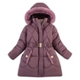 thumbnail image 1 of SEAOPEN Girls Winter Coats with Hooded Warm Cotton Padded with Waist Belt Down Jacket For Toddler Girls（4-10Years) Purple,L, 1 of 3