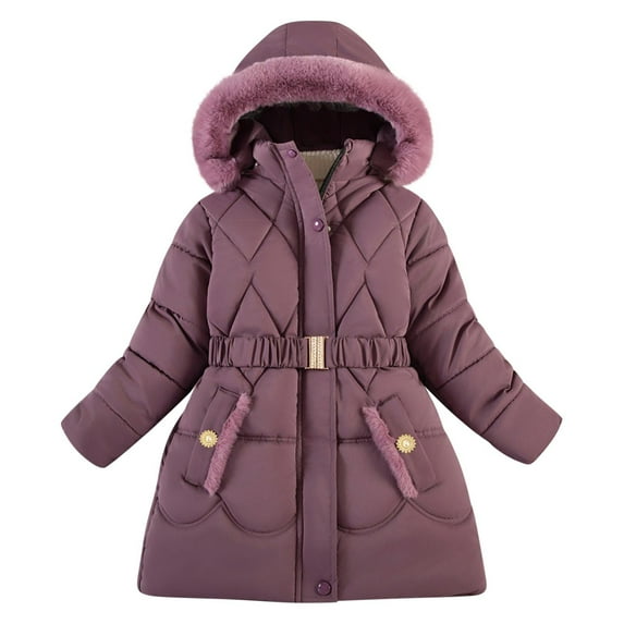SEAOPEN Girls Winter Coats with Hooded Warm Cotton Padded with Waist Belt Down Jacket For Toddler Girls锛?-10Years) Today Purple,XXL