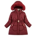thumbnail image 1 of SEAOPEN Girls Winter Coats with Hooded Warm Cotton Padded with Waist Belt Down Jacket For Toddler Girls锛?-10Years) Today Sales Wine,M, 1 of 3