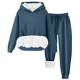 thumbnail image 1 of SEAOPEN Hoodies Fuzzy Set for Women Winter Warm Fluffy Loungewear Soft Fleece Pj Pants 2 Piece Plush Sleepwear Lounge Tops Today Navy,S, 1 of 5