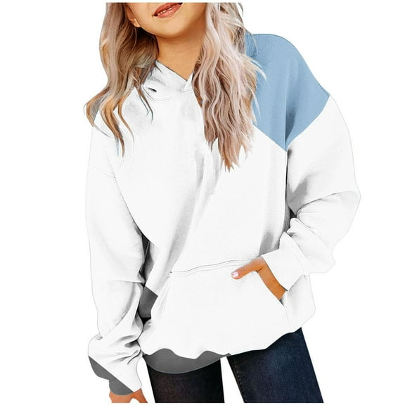 SEAOPEN Hoodies for Teen Girls Fashion Sweatshirt Fleece Pullover Tops Kids Clothes White,13 Years