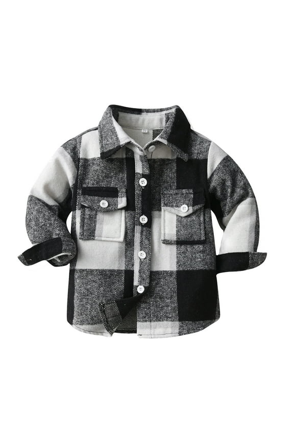 Kids Flannel Shirt Jacket Plaid Lapel Long Sleeve Button Shirts Toddler Baby Boys Girls Cute Casual Fall Coat Outwear Black,120