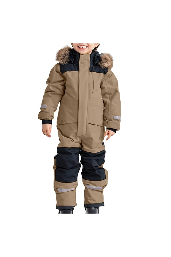 Kids Girls Boys One Pieces Snowsuits Ski Suits Jumpsuits Snowboard Outdoor Winter Waterproof Jackets Today Beige,90