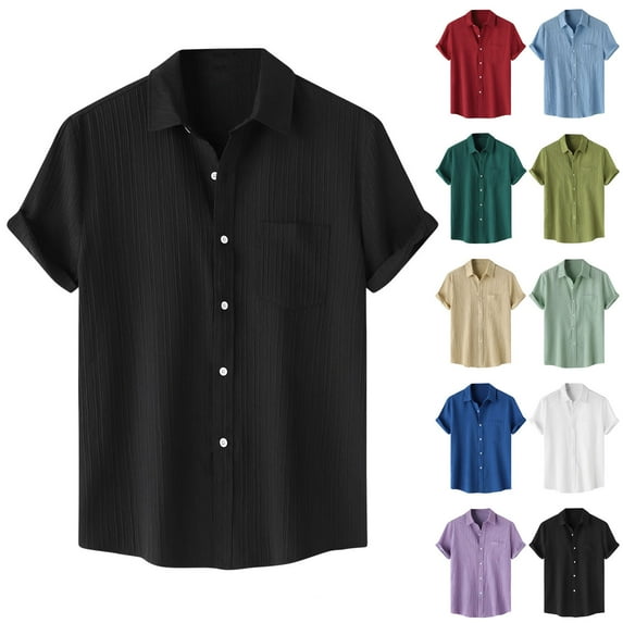 SEAOPEN Men Casual Solid Turndown Short Sleeve Button Closure Shirt Hawaii Blouse Today Army Green,2XL