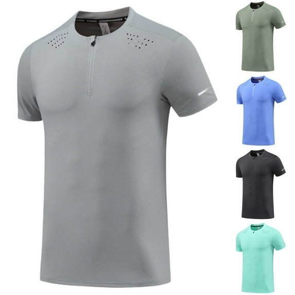 SEAOPEN Men's Athletic Running T-Shirts Quick Dry Workout Shirts Short-Sleeve Sports Gym Tee Tops Performance Activewear Today Dark Gray,2XL
