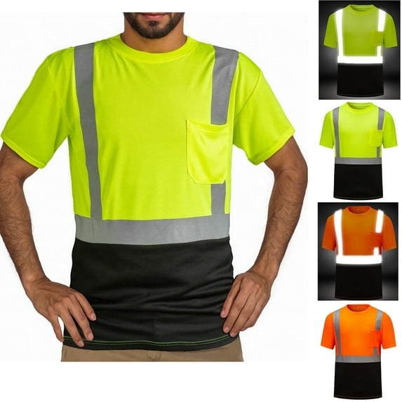 SEAOPEN Men's Classic High Visibility Work shirts with Reflective Trim short shirts for men Today Orange,2XL