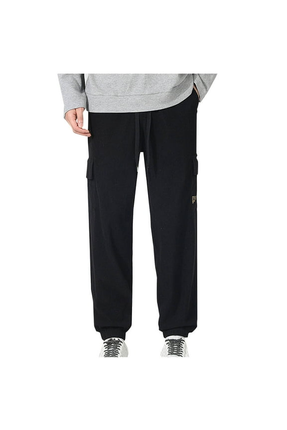 Men's Corduroy Joggers Pants Casual Cargo Pants Drawstring Elastic Waist Baggy Tapered Sweatpants with Pockets Black,XXXL