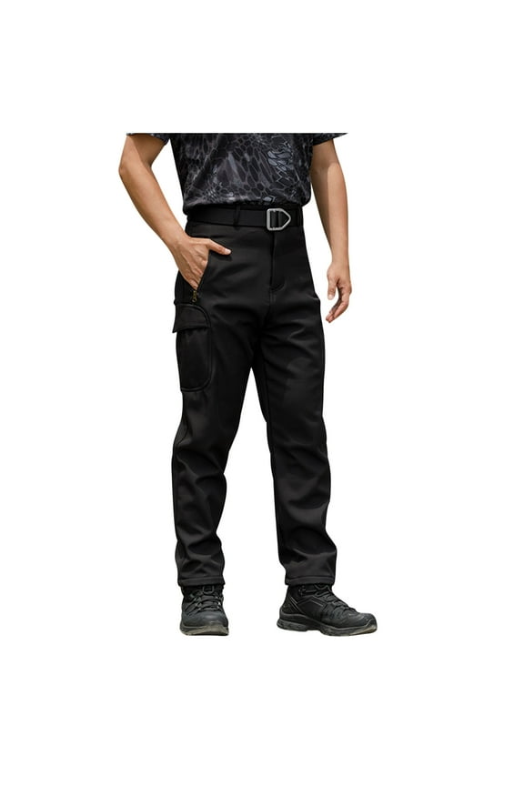 Men's Hiking Snow Pants Winter Ski Fishing Insulated Fleece Lined Pants with Pockets Travel Camping Cargo Pants for Men Today Black,XL