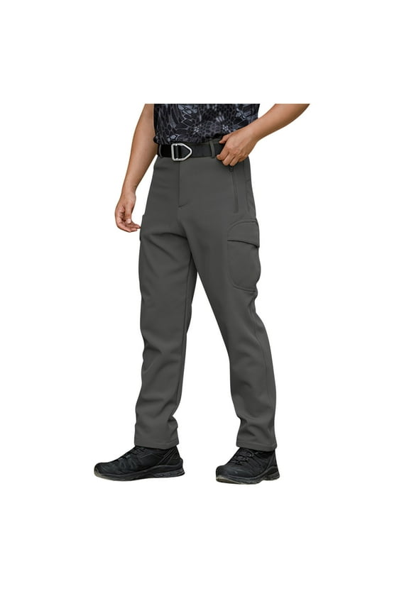 Men's Hiking Snow Pants Winter Ski Fishing Insulated Fleece Lined Pants with Pockets Travel Camping Cargo Pants for Men Today Gray,L