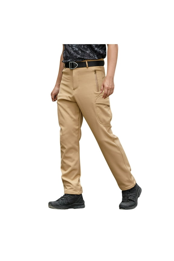 Men's Hiking Snow Pants Winter Ski Fishing Insulated Fleece Lined Pants with Pockets Travel Camping Cargo Pants for Men Today Khaki,XXXL