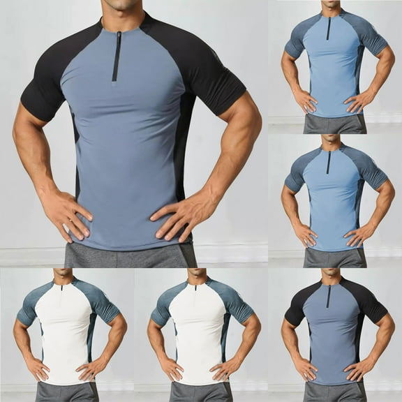 SEAOPEN Men's Quick-Dry Active Sports Shirts Quarter Zip short Sleeve Running Pullover Tops Outdoor shirt Today Black,2XL