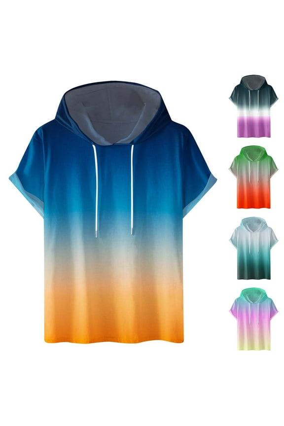 Men's Short Sleeve Hoodie Workout Gym Sweatshirt Muscle Fit Fashion Athletic Hoodies Pullover Hooded T-Shirts Today Blue,S