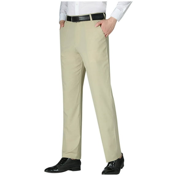 SEAOPEN Men's Slim Fit Dress Pants Stretch Casual Business Suit Pants Waist Golf Pants under 10 dollars Khaki,S
