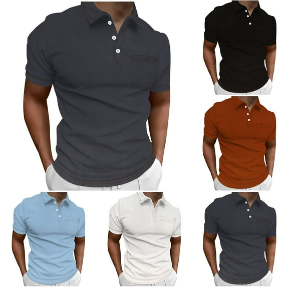 SEAOPEN Men's Spring/Summer Colorblocking Lapel Half Zip Short Sleeve Shirt Today Dark Gray,2XL