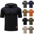 thumbnail image 1 of SEAOPEN Men's Waffle Knit Short Sleeve Hoodie Lightweight Hooded Pullover T Shirts Coffee,2XL, 1 of 4