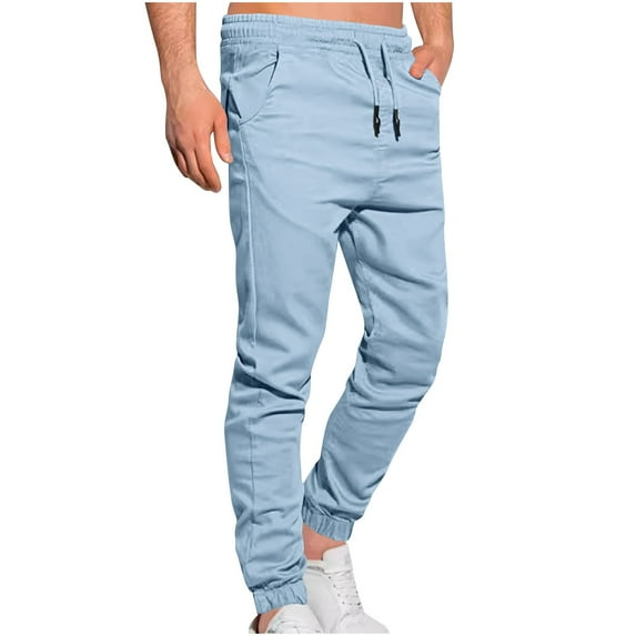 SEAOPEN Mens Casual Joggers Pants Cargo Pants for Men Multi Pockets Tapered Sweatpants Drawstring Stretch Elastic Waist Today Blue,XXL