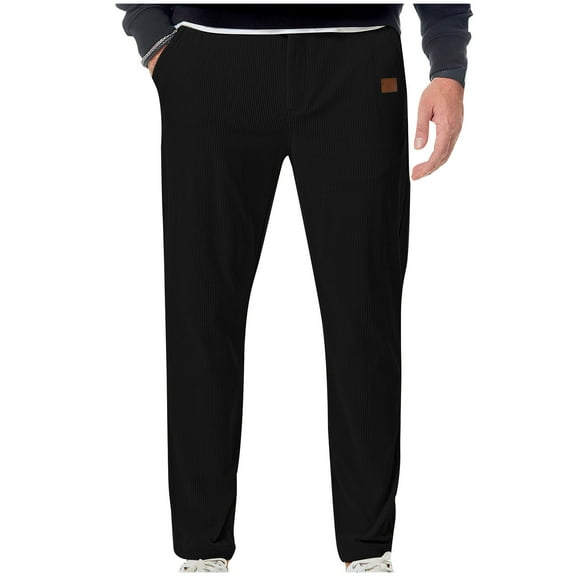 Htigea Clearance Mens Corduroy Joggers Pants Casual Cargo Pants Drawstring Elastic Waist Baggy Tapered Sweatpants with Pockets Black,S