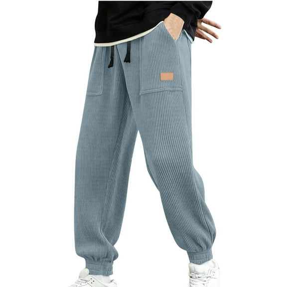 Htigea Clearance Mens Corduroy Joggers Pants Casual Cargo Pants Drawstring Elastic Waist Baggy Tapered Sweatpants with Pockets Clearance Sale Sky Blue,S