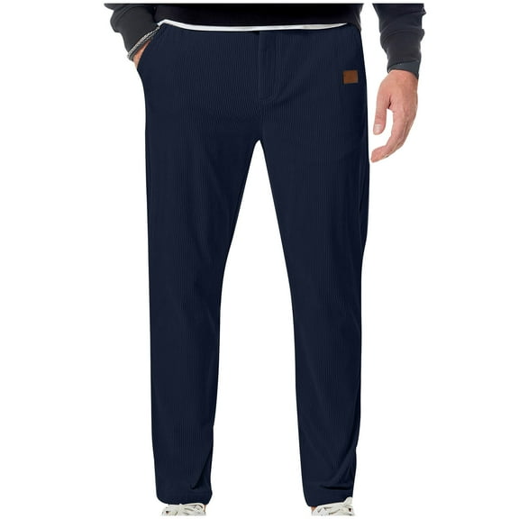 Htigea Mens Corduroy Joggers Pants Casual Cargo Pants Drawstring Elastic Waist Baggy Tapered Sweatpants with Pockets Navy,S