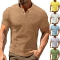 thumbnail image 1 of SEAOPEN Mens Henley Shirt Short Sleeve Casual Button Basic Tees Slim Fit Stretch Summer T Shirts Yellow,L, 1 of 5