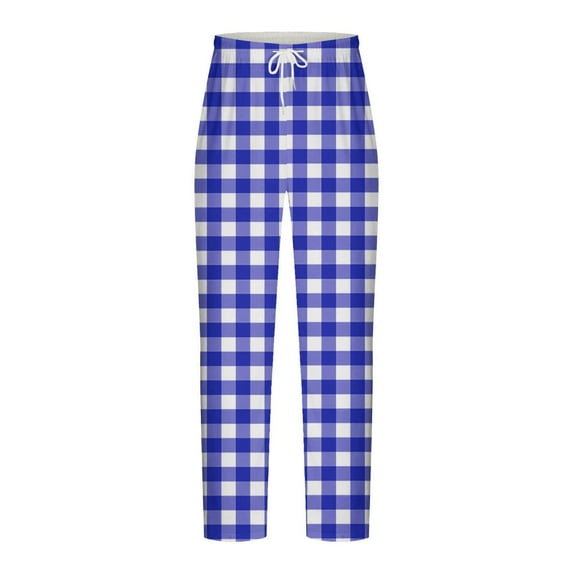 Htigea Mens Pajama Pants Plaid Lounge Pants Pj Bottoms with Pockets Drawstring Elastic Waistband Blue,M