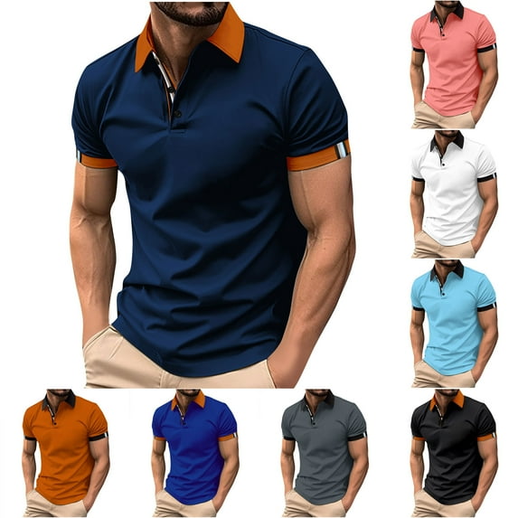 SEAOPEN Mens Short Sleeve Striped Shirts Fashion Contrast Color Golf Tops Gray,S
