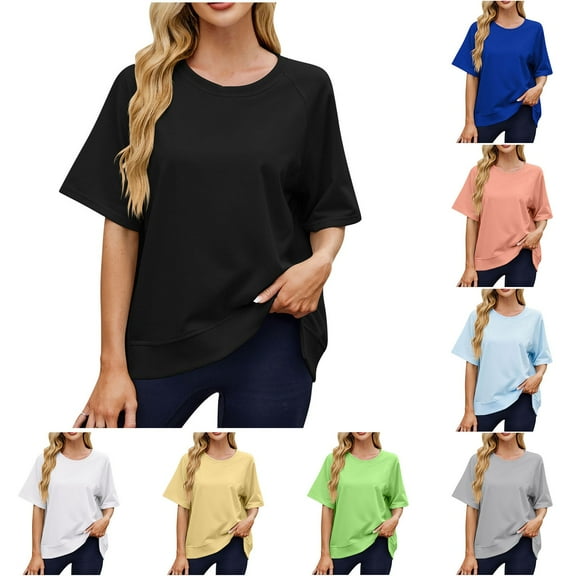 SEAOPEN Oversized T Shirts for Women Crewneck Short Sleeve Casual Summer Tops Lightweight Loose High Low Blouse Today White,S