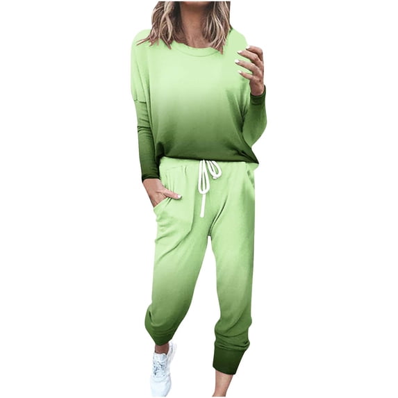 SEAOPEN Sweatsuits for Women Sets 2 Piece Outfits Crewneck Sweatshirts Pullover Tops and Jogger Pants Tracksuits Lounge Set Green,XXXL