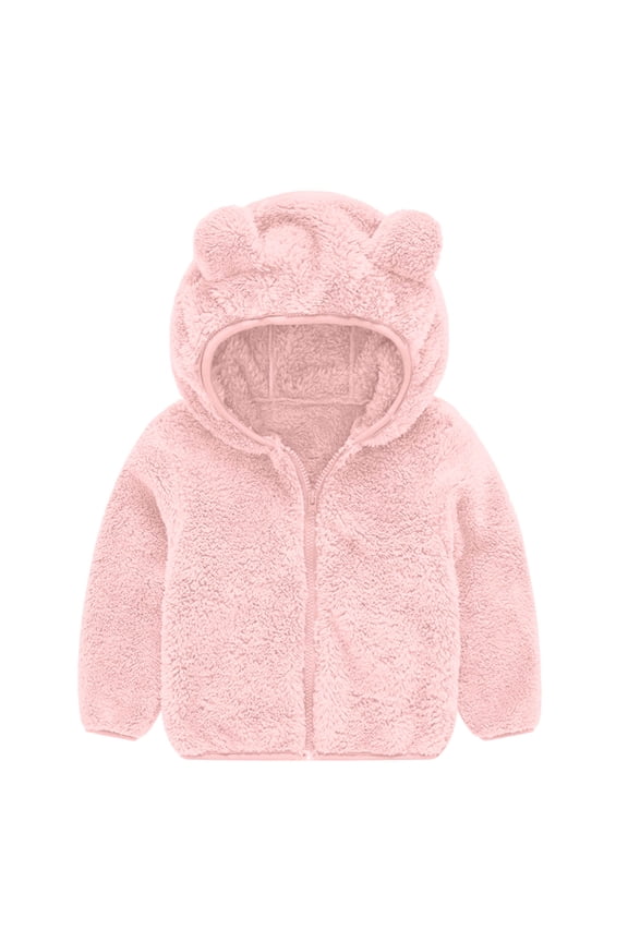 Toddler Baby Boy Girl Little Cute Bear Hoodie Jacket Sherpa Fuzzy Winter Warm Sweatshirt Coat Today Pink,90