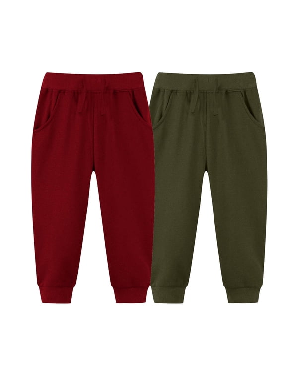 Toddler Boys Girls 2 Pack Cotton Active Jogger Sweatpants,Kids Casual Athletic Solid Pocket Pull On Pants Today Army Green,5 Years