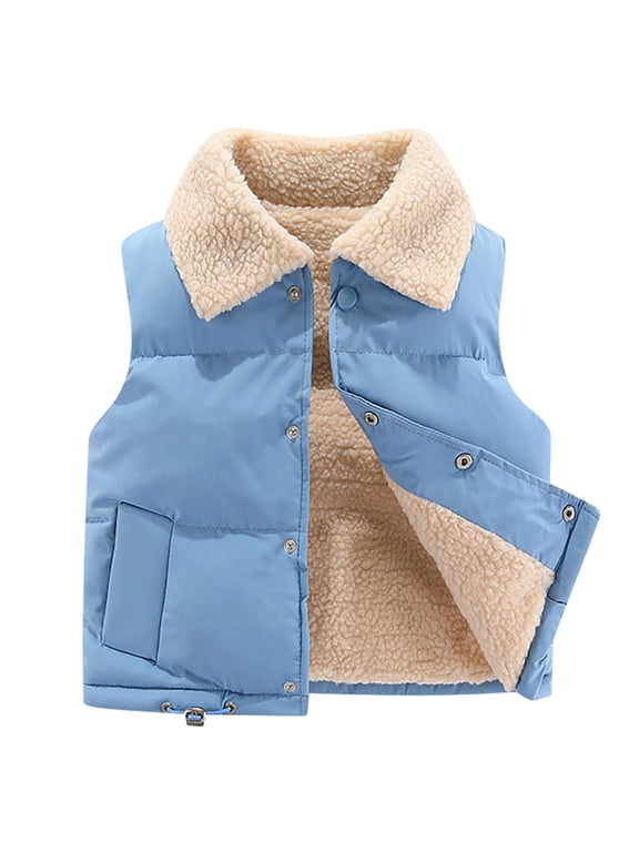 Toddler Kids Boys Girls Vest Cute Solid Color Cute Winter Thick Casual Keep Warm Coat Jacket Blue,3 Years