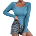 thumbnail image 1 of SEAOPEN Tunic Tops for Women Loose Fit Long Sleeve Shirts Square Neck Tops Sale Blue,S, 1 of 6