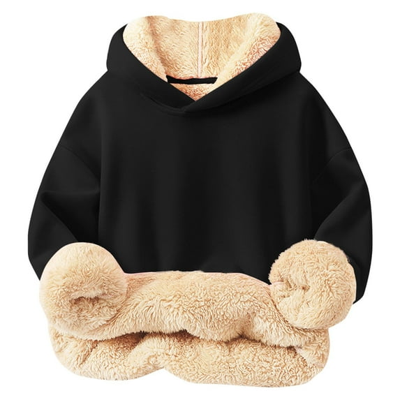 SEAOPEN Unisex Boys Girls Fleece Lined Sherpa Hoodie Kids Warm Winter Hoodies Pullover Hooded Sweatshirt Sweater Sale Black,1 Years