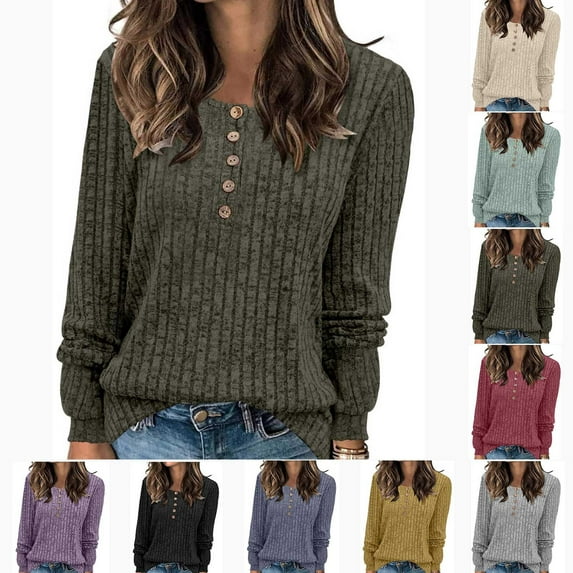 SEAOPEN V Neck Sweaters for Women Long Sleeve Tunic Tops Knitted Casual Loose Pullover Sweaters under 10 dollars Army Green,L