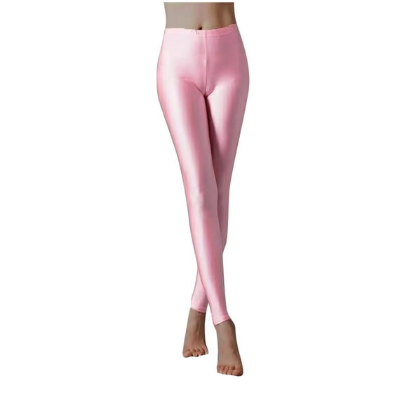 SEAOPEN Deals Women Fluorescent Colors Tights Stretched Shiny Sports Leggings High Waisted Yoga Pants Pink,S