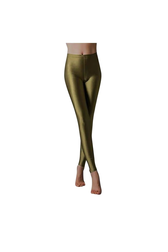 Women Fluorescent Colors Tights Stretched Shiny Sports Leggings High Waisted Yoga Pants Army Green,S