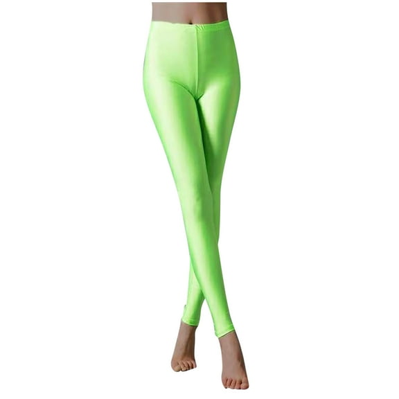SEAOPEN Women Fluorescent Colors Tights Stretched Shiny Sports Leggings High Waisted Yoga Pants Today Sales Green,M