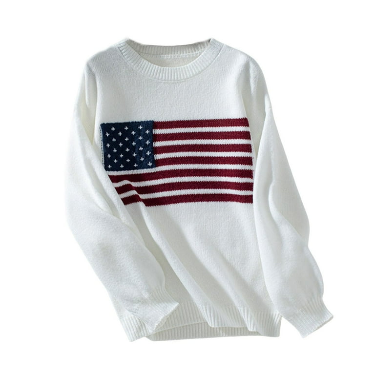 ニット・セーター IONSEOUL american flag KNIT JE883 SEAOPEN Deals Women's American Flag Sweater Long Sleeve