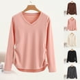 thumbnail image 1 of SEAOPEN Women's Basic Long Sleeve V Neck T-Shirt Casual Solid Slim Cotton Top Coffee,3XL, 1 of 6