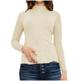 thumbnail image 1 of SEAOPEN Women's Fall Sweaters Trendy Long Sleeve Mock Neck Ribbed Knit Sweaters Casual Slim Fit Basic Pullover Tops Sale Beige,XL, 1 of 6
