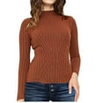 thumbnail image 1 of SEAOPEN Women's Fall Sweaters Trendy Long Sleeve Mock Neck Ribbed Knit Sweaters Casual Slim Fit Basic Pullover Tops Sale Orange,S, 1 of 6