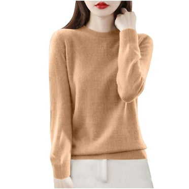 SEAOPEN Deals Women's Lightweight Soft Petite Crewneck Lightweight Solid Plain Sweaters Fall Winter Pullover Jumper Tops Today Deals Gold,M